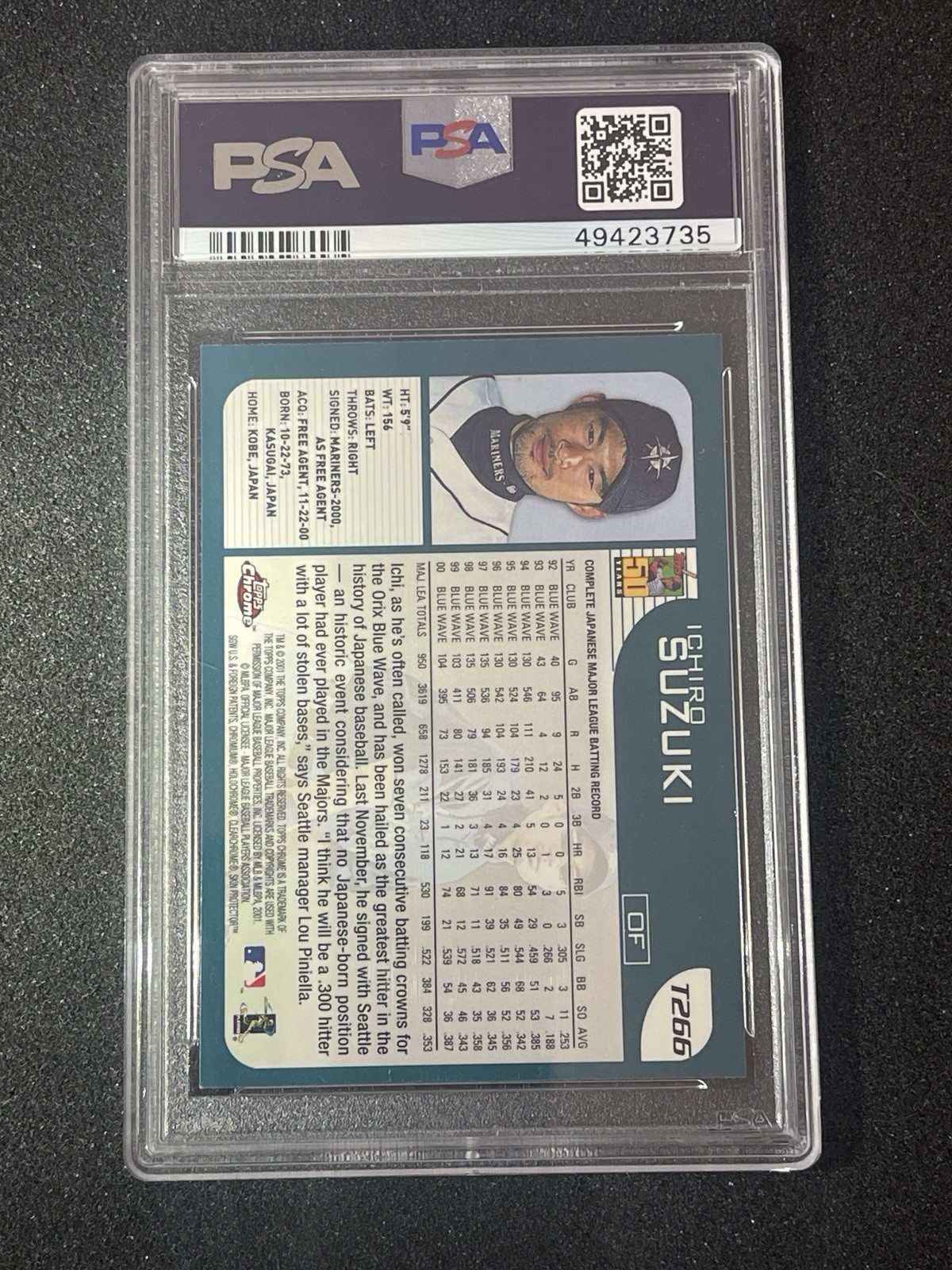 2001 Topps Chrome Traded Ichiro Suzuki #T266 PSA 9 MINT Mariners Rookie RC view 2