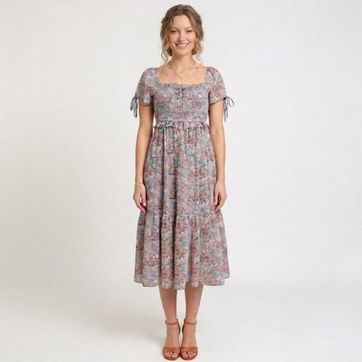 En Saison Adelina Midi Floral Pink Blue Midi Dress - Small