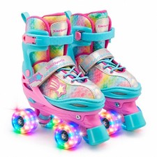XinoSports Kids Adjustable Roller Skates for Girls Boys with Light Up Wheels