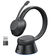 Wireless Headset with Mic, Bluetooth Noise-Cancelling Headphones w/ USB Dock