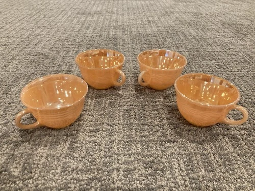 4 Vintage FIRE KING Glass Peach Luster Tea/Coffee Cups