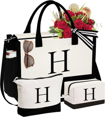 Mothers Day Gifts - Initial Canvas Tote Bag & Makeup Bag for Women