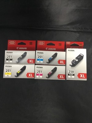 Authentic Canon PGI-250 XL Black & CLI-251 XL B/C/M/Y Color Ink 5 Pack BRAND NEW