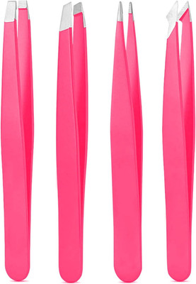 Set de Pinzas de Precision de Acero Inoxidable Rosa para Cejas y Vellos 4 Piezas
