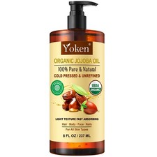 Yoken Organic Jojoba Oil 8oz, USDA Certified Pure 8 Fl Oz Pack of 1 , Golden