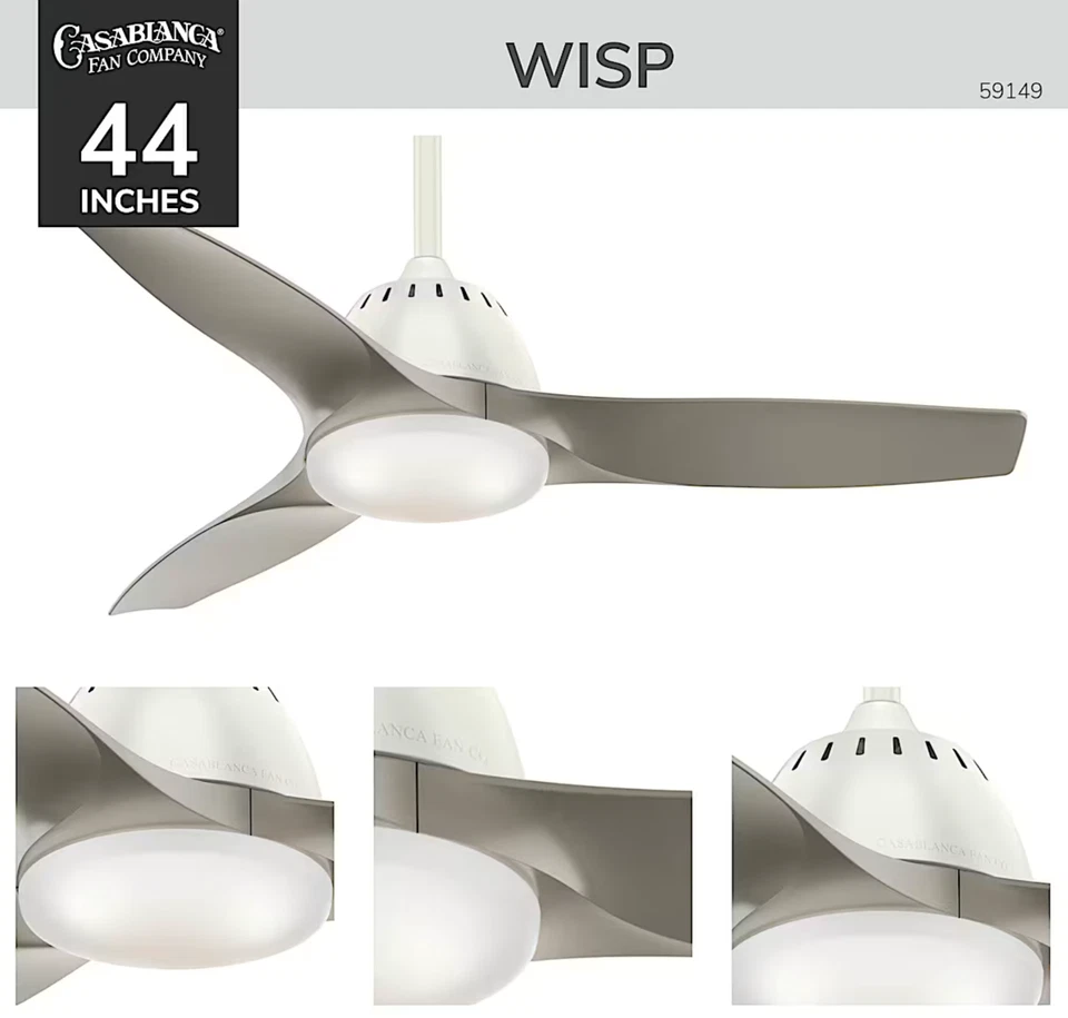 NEW Casablanca Wisp 44" Modern Ceiling Fan - White, LED Light, Remote, 59149 - Image 2 of 4