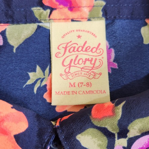 FADED GLORY Dress Youth Girl Medium 7 8 Navy Blue Pink Flowers Sheer Cap Sleeve - Picture 3 of 11