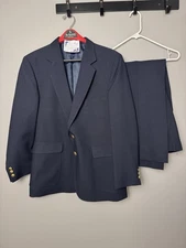 Vintage PERMA PREST-2 piece Suit Mens 38 R Sears-Blue Pants Jacket Single Breast