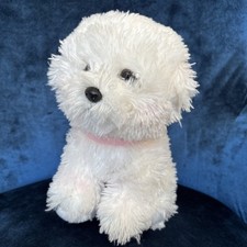FAO Schwarz Bichon Fris  Dog Plush Fancy Pet 9 in Sitting Sparkly Pink Collar