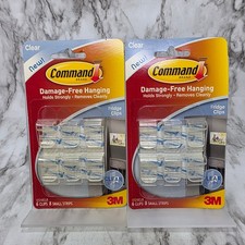Lot of 2 3M Command Fridge Clips Clear Wall Hooks 12 Clips 16 Strips Total 1.56 per strip