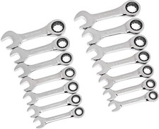14 Pc 12 Point Stubby Ratcheting SAE/Metric Combination Wrench Set Alloy Steel