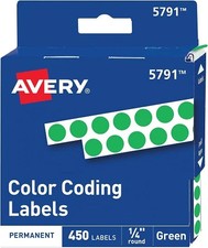 1/4in Round Permanent Color Coding Dispenser sheets Green 450/PK - 1EA