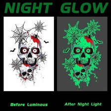 2pcs Glow In the Dark Skulls Temporary Tattoo Halloween Horror Lot Waterproof