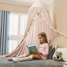 Princess Bed Canopy for Girls, Dreamy Tassels Ceiling Canopy Net Kids Room De...