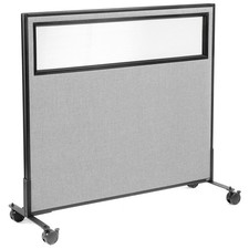 48-1/4"W x 45"H Mobile Office Partition Panel with Partial Window Gray