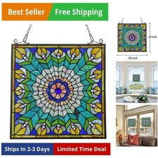 Stained Glass Window Hangings,Peacock Mission Tiffany Glass Window Panel Sunc...