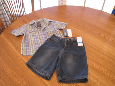 Boy's Baby Kenneth Cole jean shorts short sleeve button shirt Size