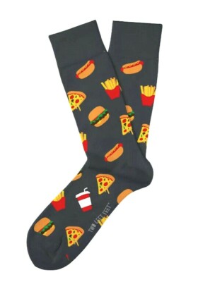 Two Left Feet Drive Thru Fun Gray Socks Hot Dog Pizza Burger Fries Small Feet