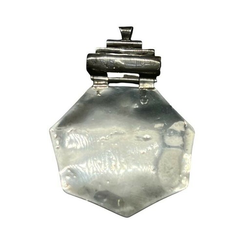 Antiker Lapislazuli Intarsien Blume graviert Silber Achteck Anhänger Naher Osten - Bild 4 von 4