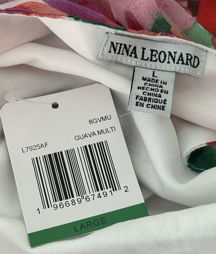 NWT Nina Leonard Women’s L ‘Guava Multi’ Adjustable Strap Midi Dress Sheer Lined - Picture 5 of 8