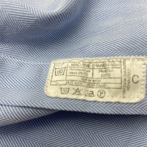 Thomas Pink Men Dress Shirt 16 36 Blue Herringbone Twill French Cuff Cotton EUC - Picture 7 of 10