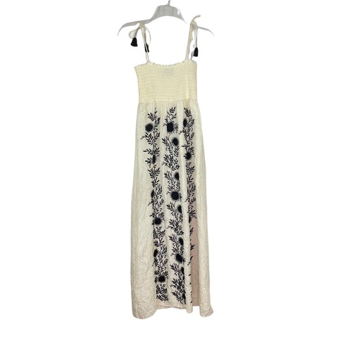 Juicy Couture Silk Maxi Dress Womens Cream Black Flower Embroidered Sz P Petite - Picture 11 of 11