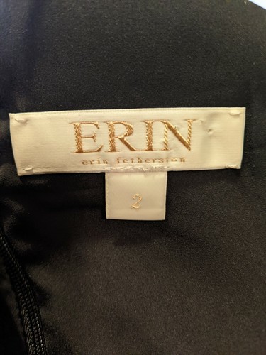 ERIN FETHERSTON BLACK TEXTURE FIT & FLARE DRESS SZ 2 XS BOW LACE COCKTAIL LBD - Picture 5 of 11