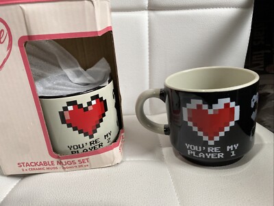 Neu 2 stapelbare Gamer Tassen 280ml Love You're My Player 1 und 2 Becher