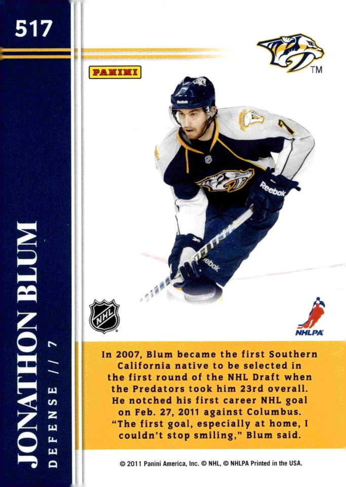 Jonathon Blum - Signed 2011-12 Panini Score Hot Rookies Card #517 - Image 2 of 2