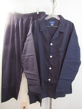 Vintage 70s TownCraft JC Penney 2-PC Size XL Pajama Set Solid Navy Pocket NWOT