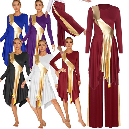 Women Liturgical Dance Dresses Metallic Color Block Tunic with Worship Pants - Picture 2 of 68