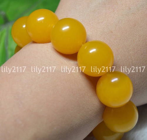 Huge 20mm Natural Yellow South America Topaz Gemstone Round Beads Bracelet 7.5" - Picture 3 of 3