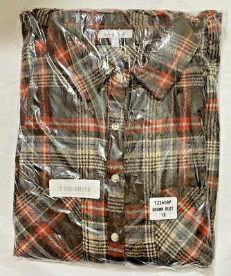 White Birch Wild Card Flannel Shirt Women's Size 1X Brown Rust NEW In Bag