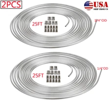 2X Zinc Steel Brake Line Tubing Kit 1/4"OD 25FT Coil Roll & 32 Tube Nut Fittings
