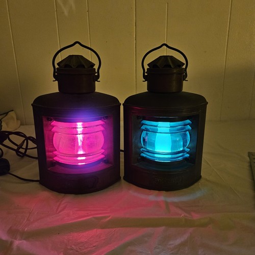 2x Rare Vintage Brass Ships Light Red/Green Nautical Electric Lantern Maritime - Picture 11 of 16