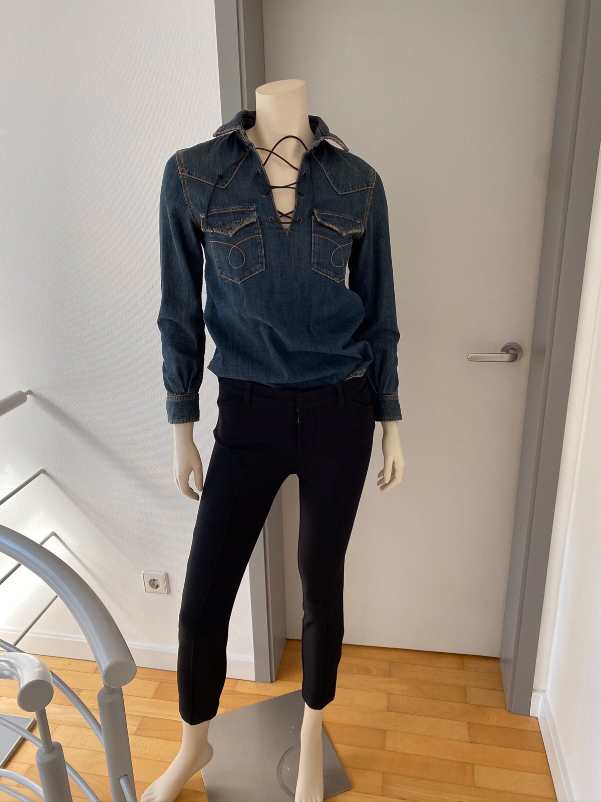 Camicia di jeans originale di Saint Laurent taglia XS 100% denim cinturino in pelle