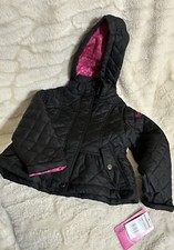 NEW Weatherproof Girls Black Zip Up Quilted Jacket w/ Hood Sz 4