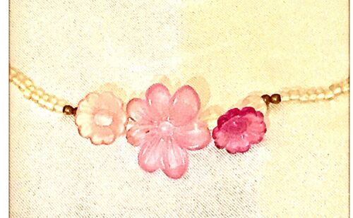 Pink Flower Daisy Girls Necklace 14" Lucite Choker Vintage - Picture 2 of 9