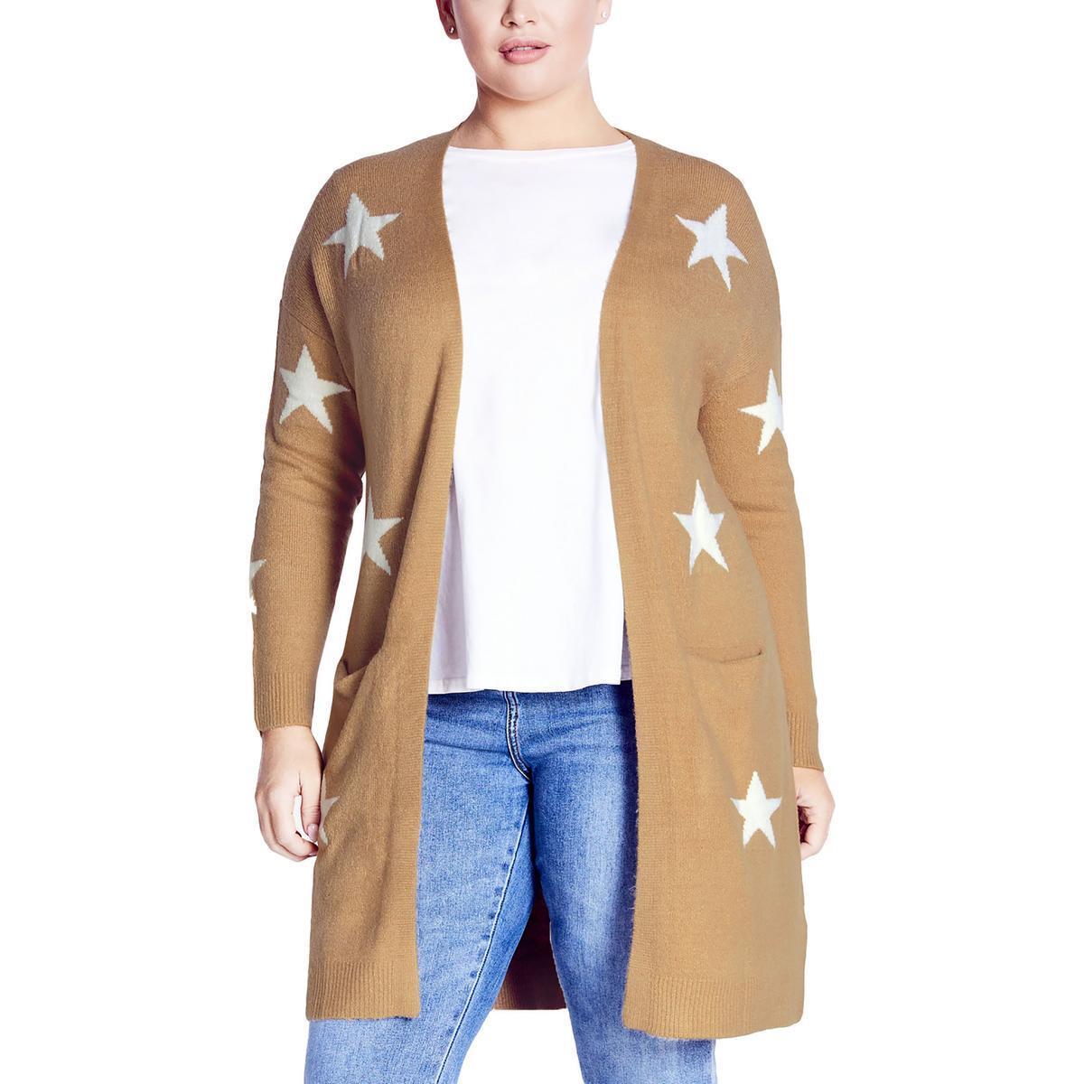 Женский многослойный кардиган-свитер Evans Womens Tan с принтом миди плюс 20 BHFO 9612