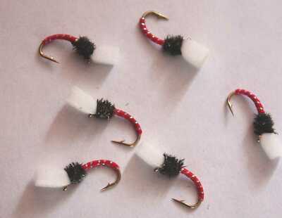 6 Nr. Red Suspender Buzzer Pearl Rib Dry Fly Gr. 12 - Ref D37