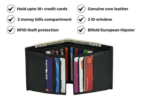 Bullz Cowhide Leather Men's Bifold Wallet Thick Large Hipster Mens Wallet Bulky - Picture 3 of 32