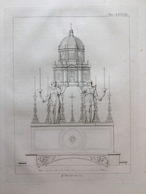 ITALIAN ARCHITECTURAL ENGRAVING ROMAN BASILICA INTERIOR