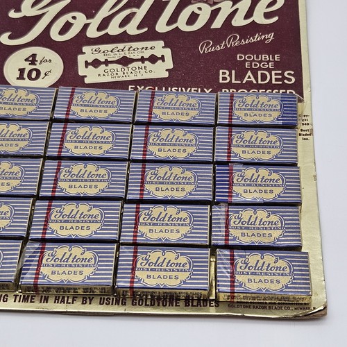 VINTAGE STORE DISPLAY - GOLDTONE RAZOR BLADES CARDBOARD W/ EASEL NOS Complete - Picture 5 of 8