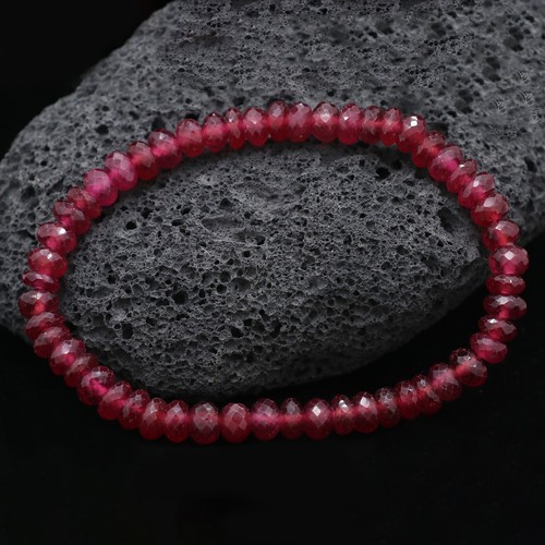80cts Natural Burma GF. Ruby Gemstone Bracelet Rondelle Faceted Beads bracelet - Picture 4 of 11