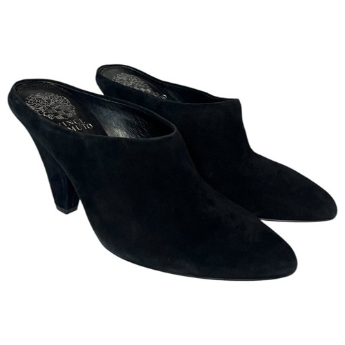Vince Camuto Shoes Womens 5M Selerte Mule Leather Slip On Cone Heels Black - Picture 2 of 11