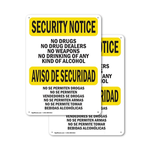 (2 Pack) No Drugs Dealers Weapons Bilingual OSHA Security Notice Sign Decal - Bild 1 von 23