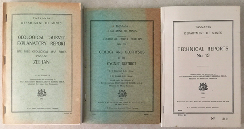 3 Tasmania Department of Mines Reports, 1962, 1967, 1969 Zeehan Cygnet