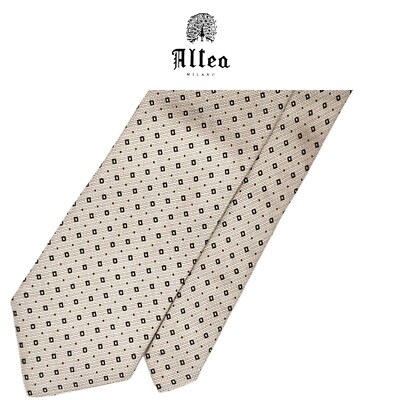 Altea Milano Beige Tie-Black/Brown Micro Squares Diamonds Pattern Silk Italy Tie