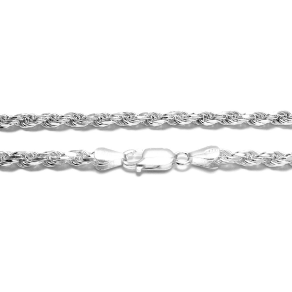 925 Sterling Silver Dia Cut Rope Chain Necklace 4mm (080 Gauge) | eBay