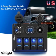 4Gang Rocker Switch Panel USB Charger Cigarette Lighter Socket LED Voltmeter Car